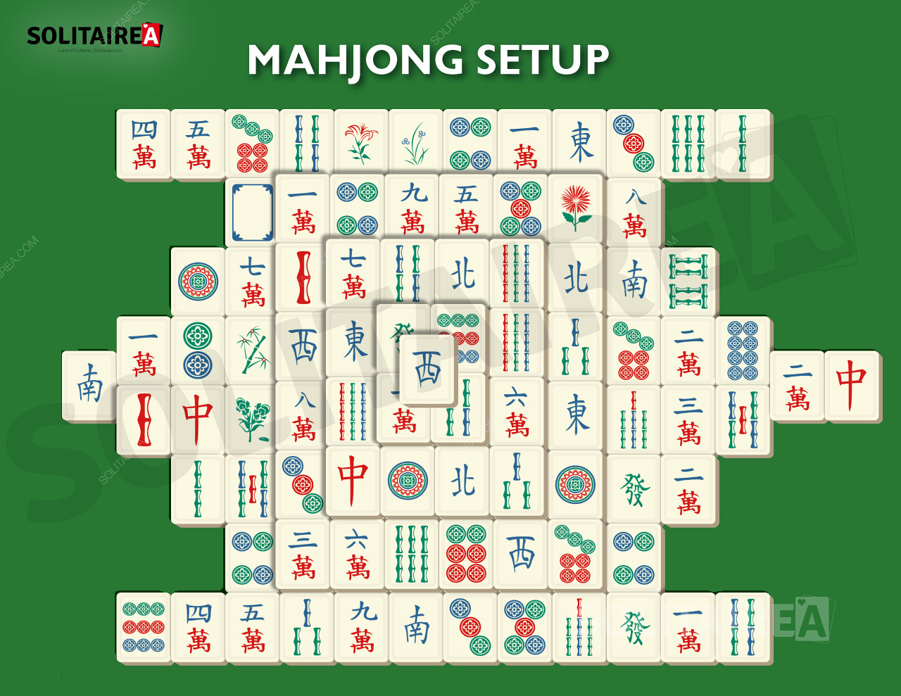 Afbeelding die laat zien hoe Mahjong Solitaire eruitziet.