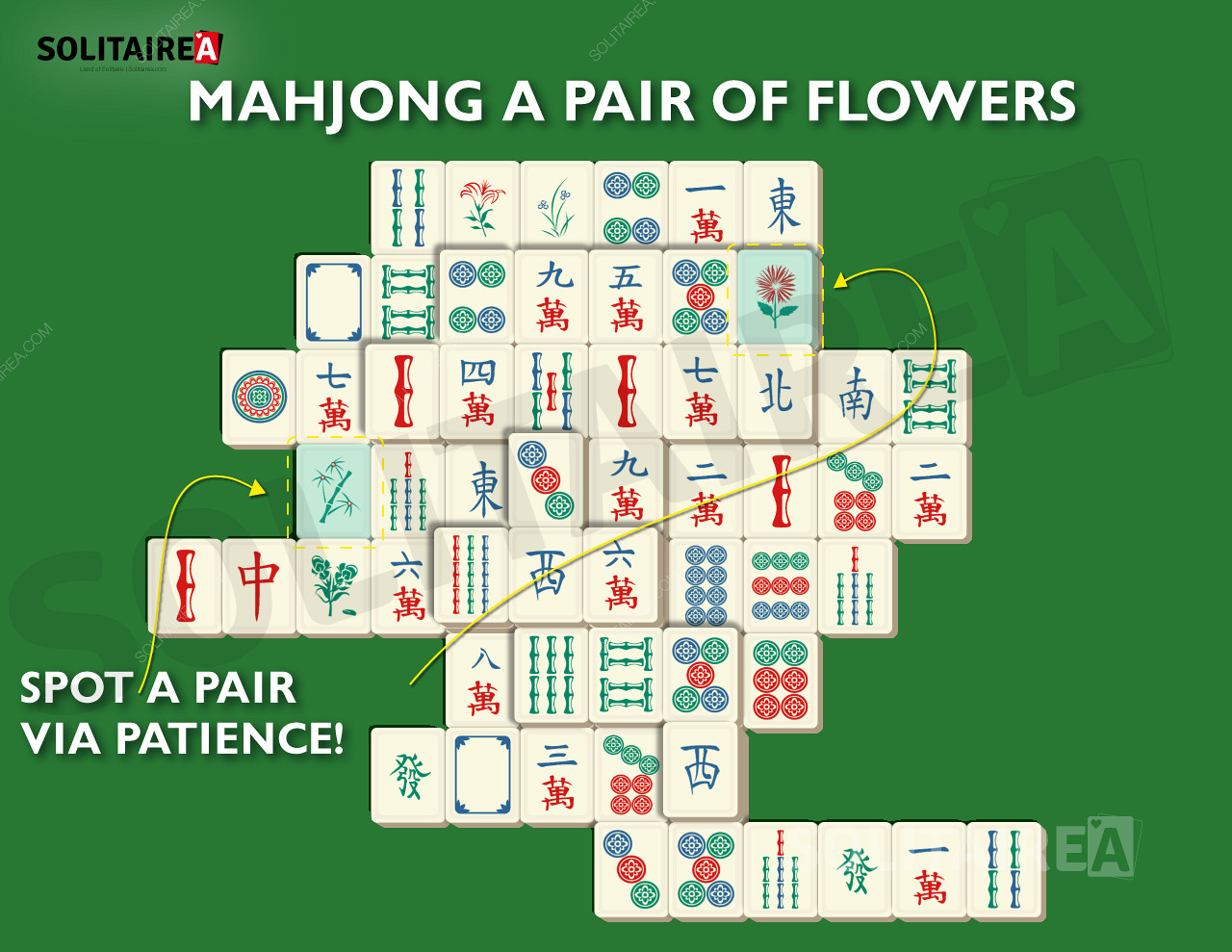 Mahjong Solitaire-afbeelding met een typische selectie tegels.